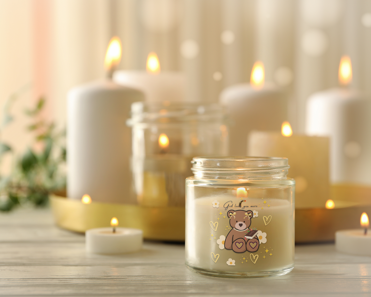 God loves you more Candle with Adorable Bear