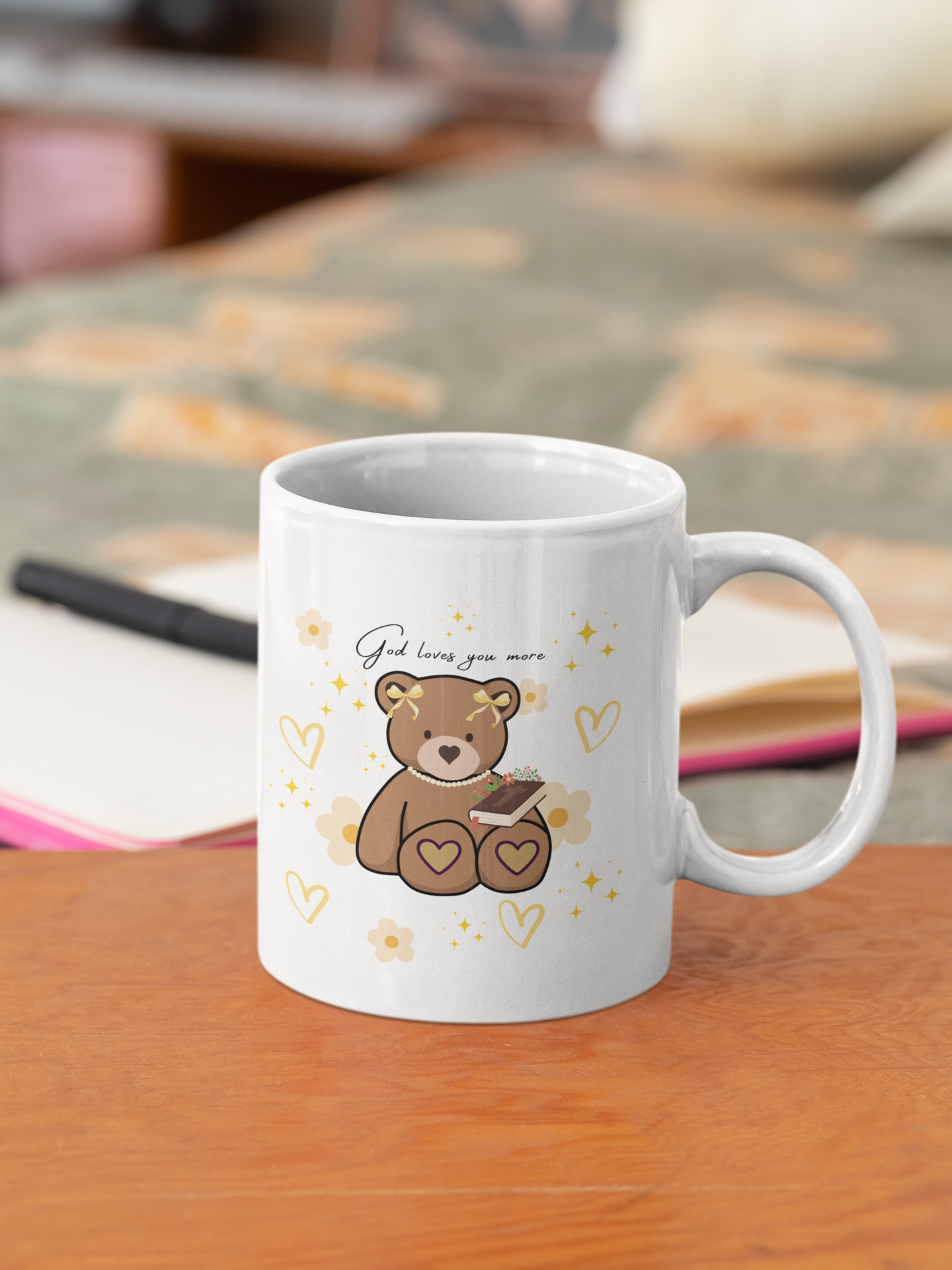 Mug - God Loves You Teddy Bear Holding Bible