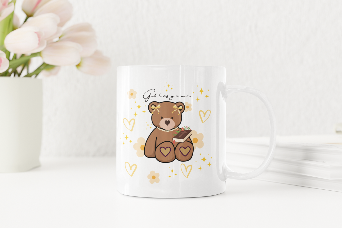 Mug - God Loves You Teddy Bear Holding Bible
