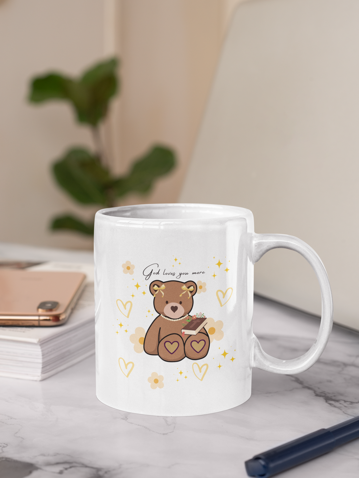 Mug - God Loves You Teddy Bear Holding Bible