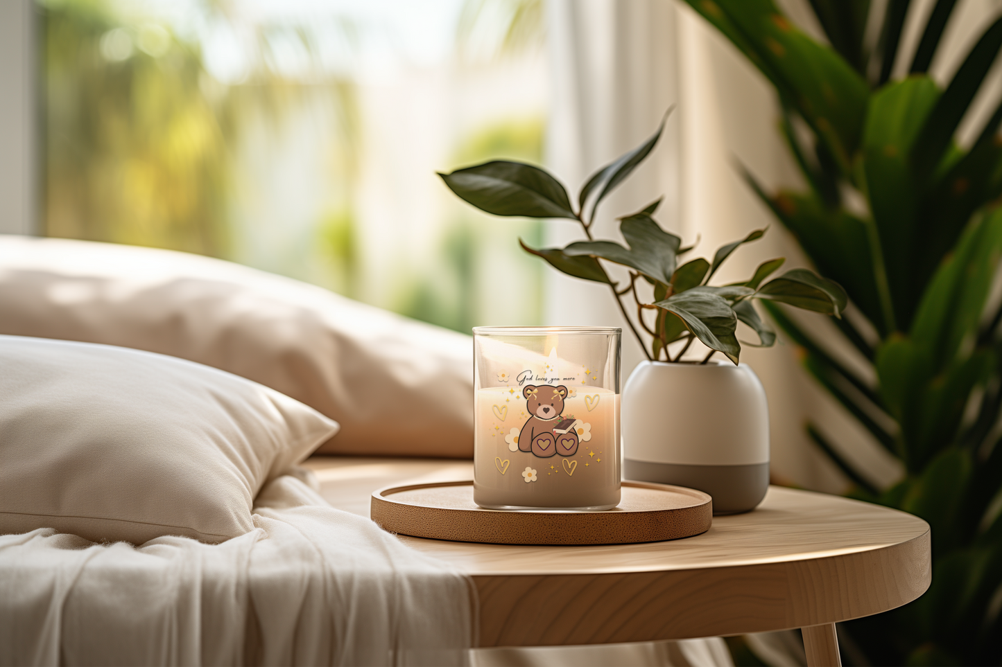God loves you more Candle with Adorable Bear