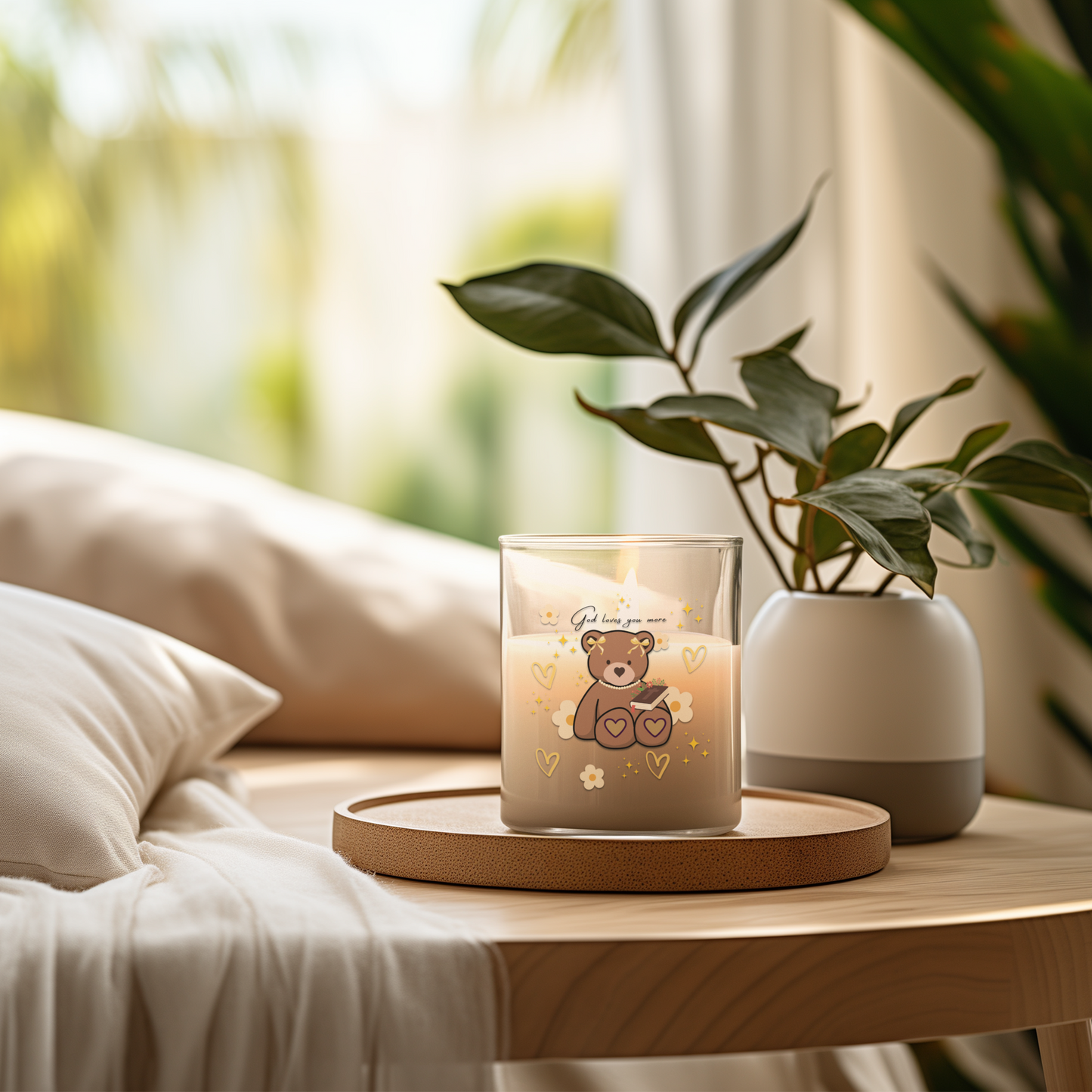 God loves you more Candle with Adorable Bear