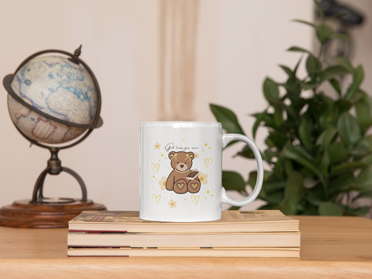 Mug - God Loves You Teddy Bear Holding Bible